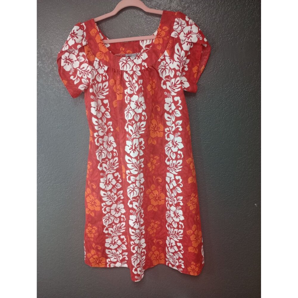 Vintage Size Large Royal Hawaiian Creations  Red Hibiscus Tiki Style Muumuu